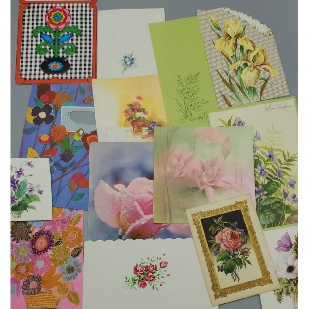 14 Old Vintage Used Greeting Card Fronts for Crafts‎ Flowers Lotus Rose Violet